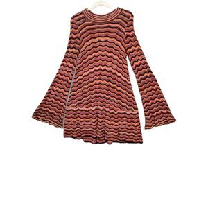 Free People Woman's Ziggy Chevron Stripe Sweater 70s Retro Bell Sleeves M